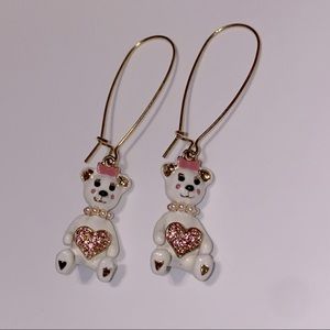 Vintage Betsey Johnson Bear and Holding Heart Earrings